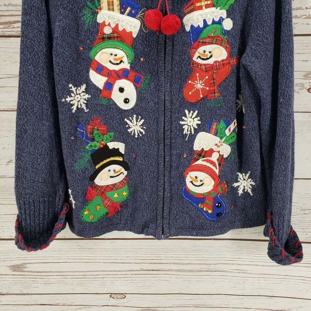 Tiara International Christmas Collection Blue Full Zip Sweater Size Large